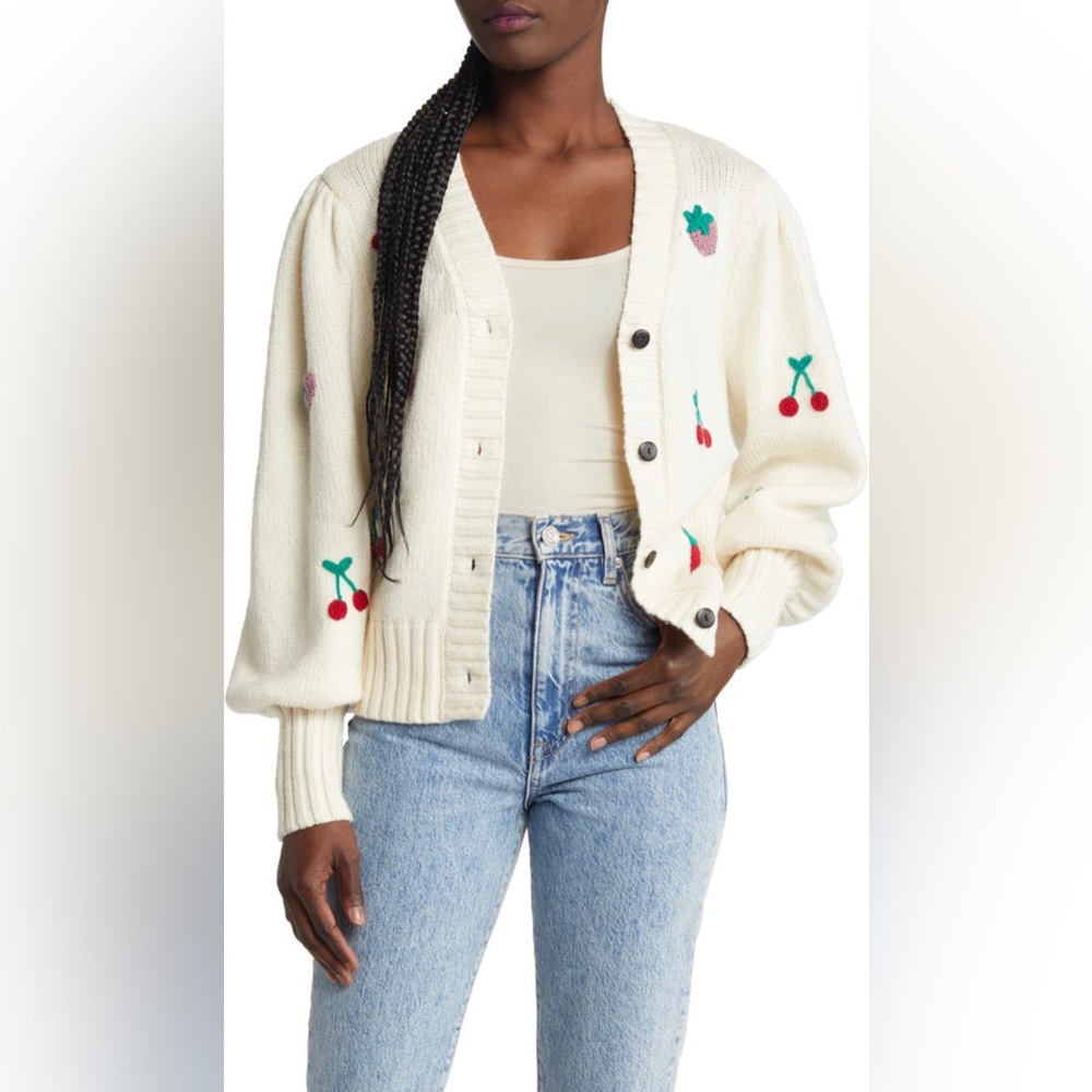 Rails Esther Fruit Embroidered Cotton Blend Cardigan